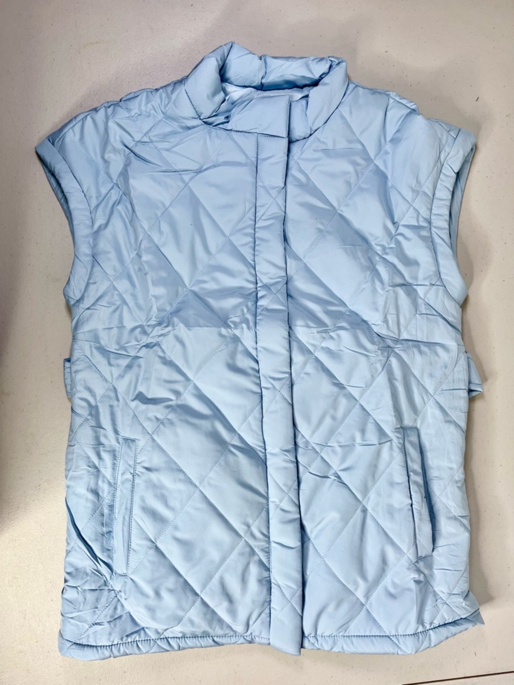 Jeanewpole1 Quilted Belted Sleeveo, Vest Jacket - Light Blue, size S,  NWT - Picture 8 of 12